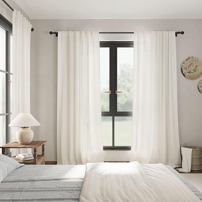 2 Panels Set Cream Linen Curtains 95 inches Long - Image 6