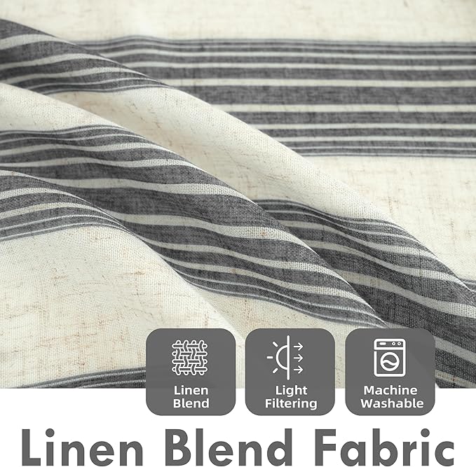 DriftAway Farmhouse Vertical Striped Linen Blend Textured Light Filtering Semi - Image 2