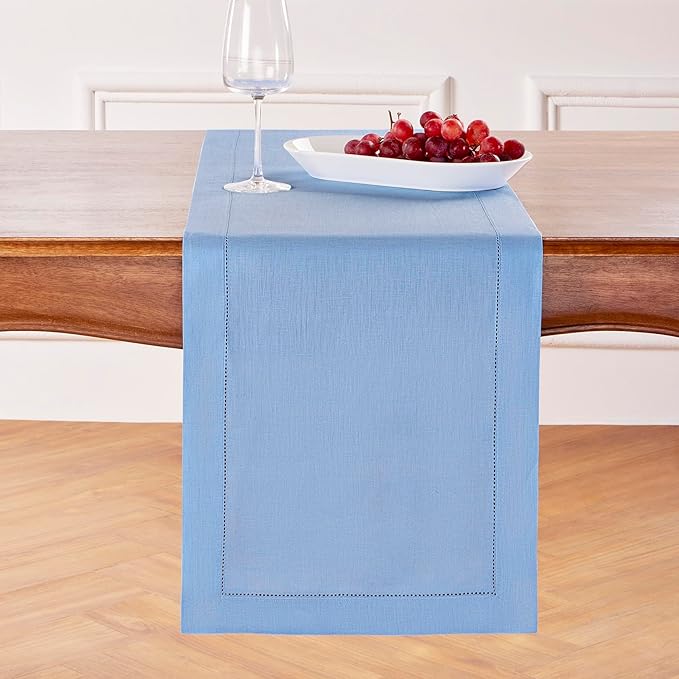 Solino Home Linen Cornflower Blue Table Runner 90 Inches Long by SolinoHome