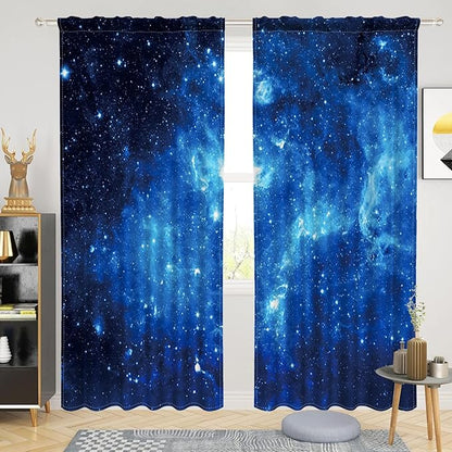 Renaiss 42 x 108 Inch Galaxy Outer Space Tier Curtains Small Window Treatment by Renaiss
