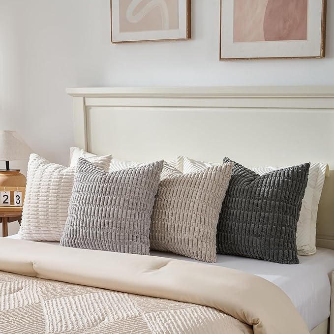 Fancy Homi Set of 4 Grey and White Decorative Throw Pillow Covers 20x20 Inch - Image 5