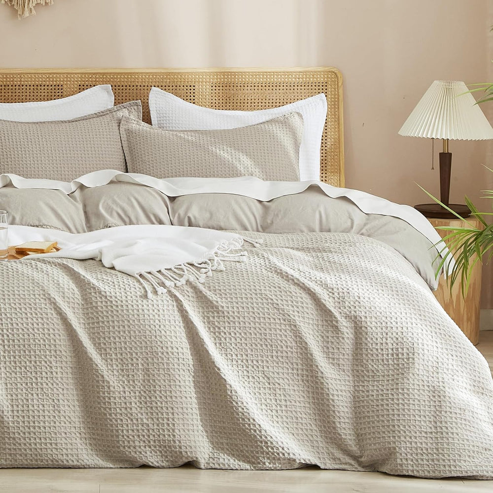 PHF Waffle Duvet Cover Set Queen, Ultra Soft & Breathable, 90"x90&qu...