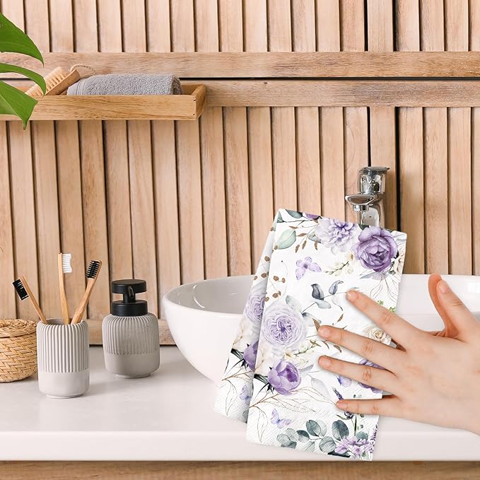 100Pcs Floral Guest Napkins Watercolor Purple Flower Butterfly Disposable - Image 7