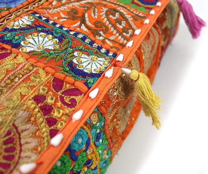CRAFT KALA Indian Square Patchwork Traditional Pouf Cover Indian Living Room - Image 7