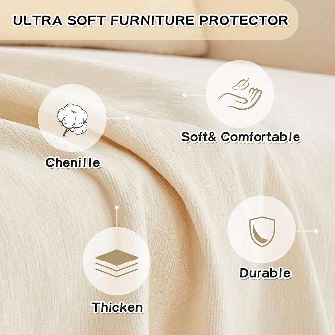 MYSKY HOME Couch Cover for Sectional Sofa, 2 Pieces Chenille Couch Covers for L - Image 5