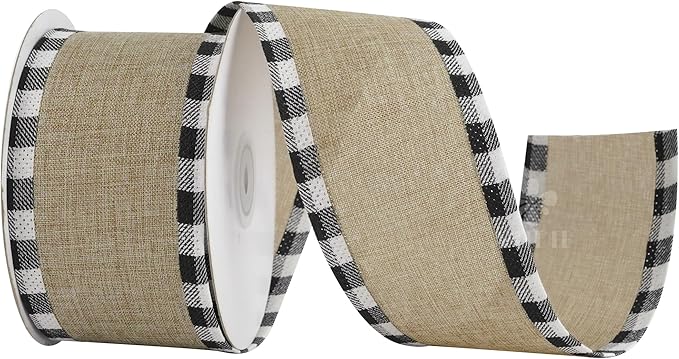 MEEDEE Burlap Christmas Ribbon Wired 2.5 Inch Plaid by MEEDEE