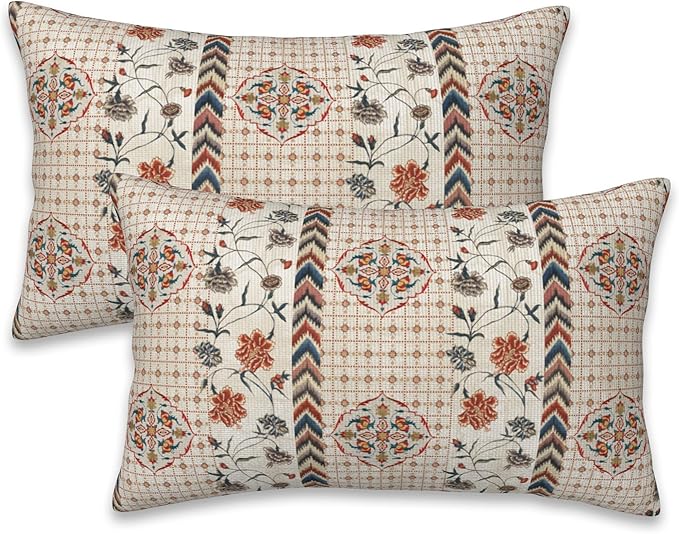 Throw Pillow Covers Boho Floral Pillow Covers 20x12 Inch Set of 2 Throw Pillows by Naqiuli