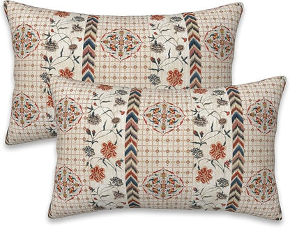 Throw Pillow Covers Boho Floral Pillow Covers 20x12 Inch Set of 2 Throw Pillows by Naqiuli