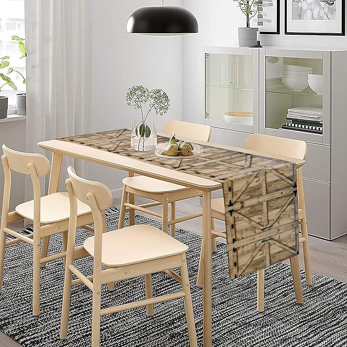 Western Vintage Wood Table Runner Country Barn Door Farm Retro Kitchen Dinner - Image 4