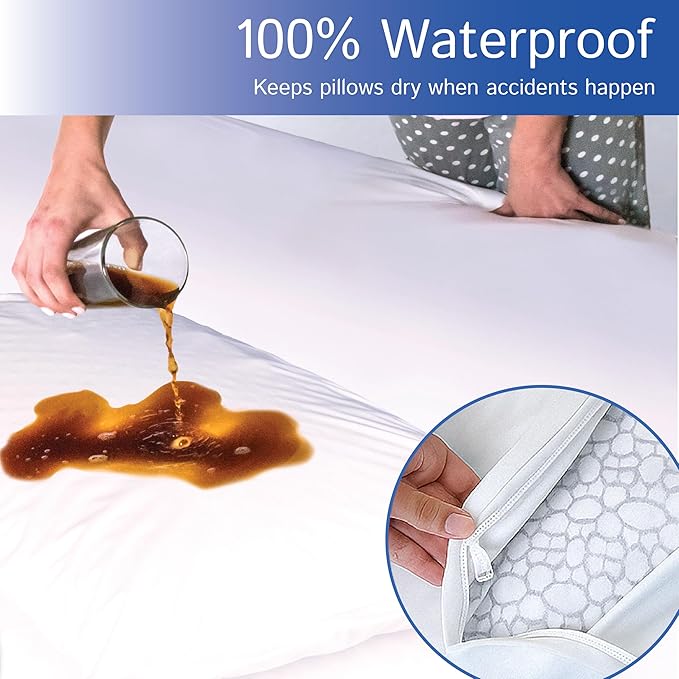 Four Seasons Essentials Waterproof King Pillow Protectors – Zippered Pillow - Image 5