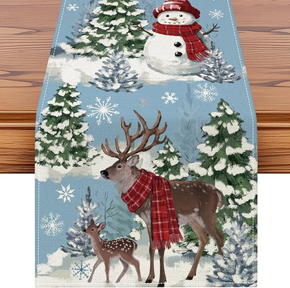 Artscope Reindeer Snowman Christmas Tree Table Runner, Xmas Winter Snowflakes by Artscope