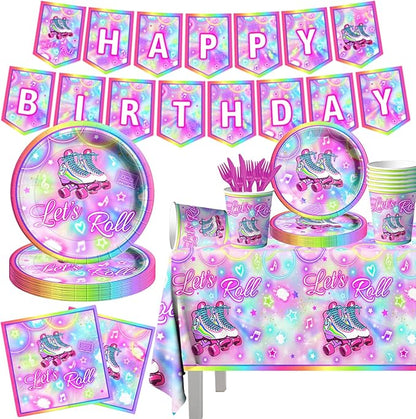 142Pcs Roller Skating Birthday Party Supplies Tableware Set Roller Skater by GREHUMOR