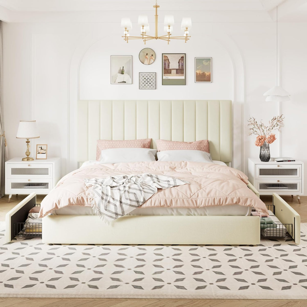 allewie king size storage bed frame, vertical channel, close-up detail