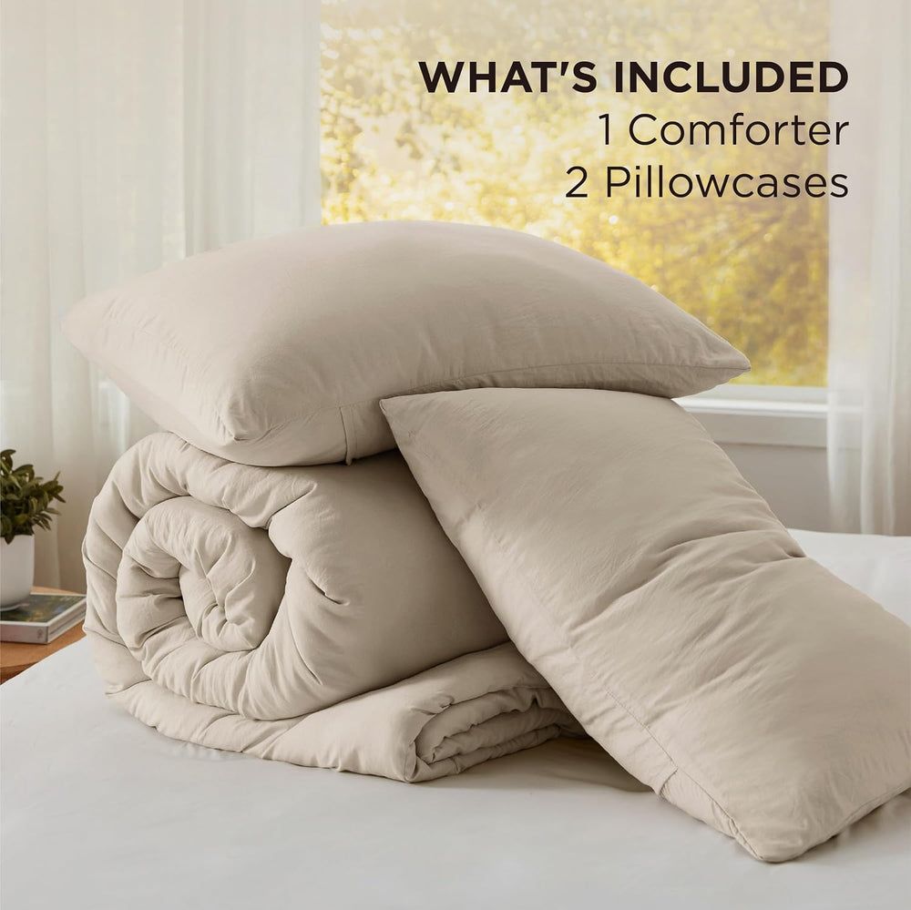Bedsure King Comforter Set Prewashed Soft Bedding Set 3Pcs Sand 104"x90&...
