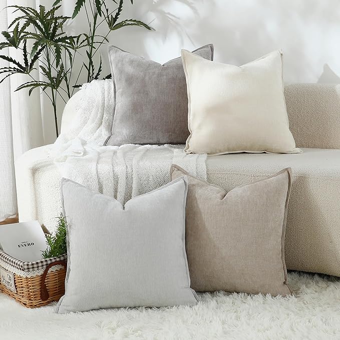 Stellhome Neutral Decorative Throw Pillow Covers Set of 4 Accent Solid Soft by Stellhome