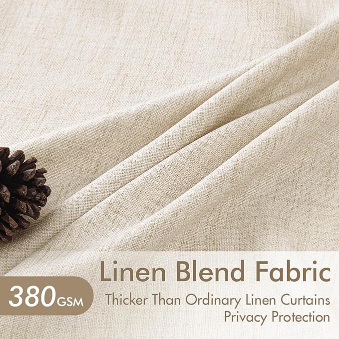 MIULEE Pinch Pleated Thick Linen Curtains 100 Inch 4 Panels Set Ivory Cream - Image 3