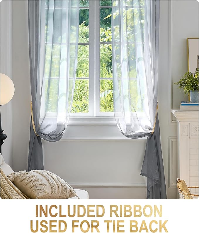 Foil Stripe Grey Sheer Curtains 104 inches Length 2 Panels - Image 3