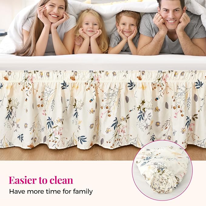 RIMELA Cream Balloon Bed Skirt Queen Size 15 Inch Drop, Elastic Bed Skirting - Image 9