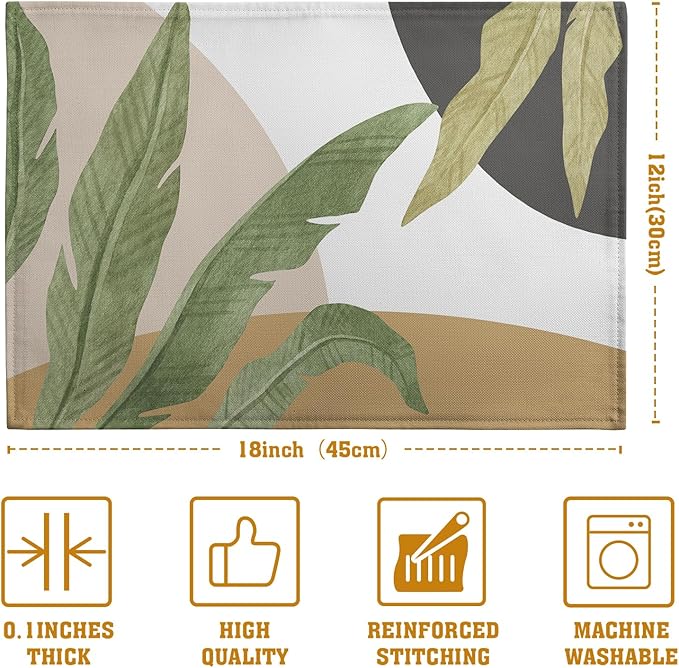 Tropical Palm Leaf Linen Placemats Set of 4 Summer Green Banana Leaves Themed - Image 4