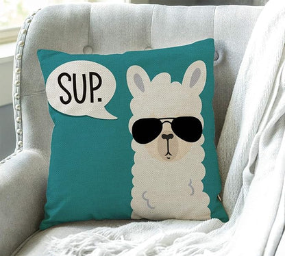 Swono Funny Llama Decorative Throw Pillow Cover Case, Sup Llama Cotton Linen - Image 3