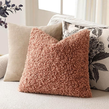 Foindtower 2 Pieces 18x18 Inch Dusty Pink, Faux Fur Throw Pillow Cover Accent - Image 5