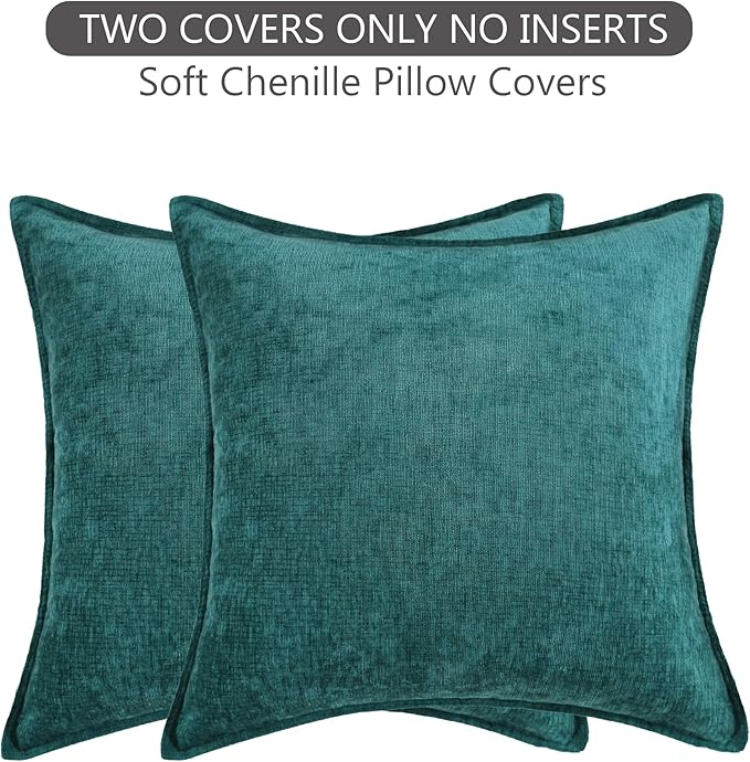 Stellhome Soft Chenille Decorative Pillow Covers 20x20 Inch Natural Teal Boho - Image 8