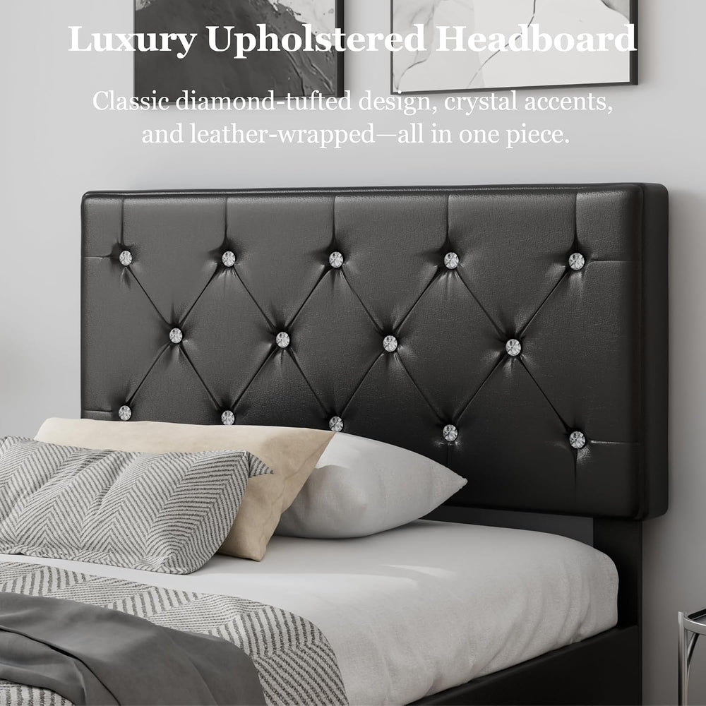 VECELO Twin Size Bed Frame with Storage Drawers, Leather Upholstered Bedframe...