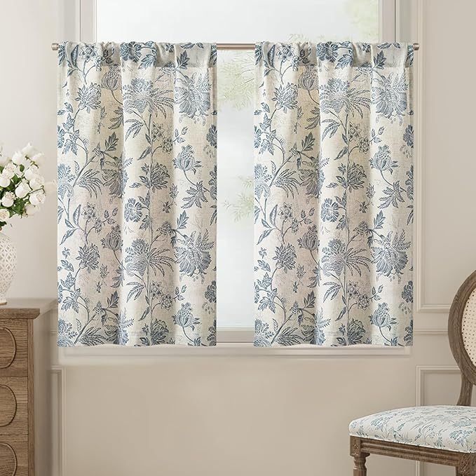jinchan Floral Linen Tier Curtains 24 Inch Farmhouse Cafe Curtains Rod Pocket by JINCHAN