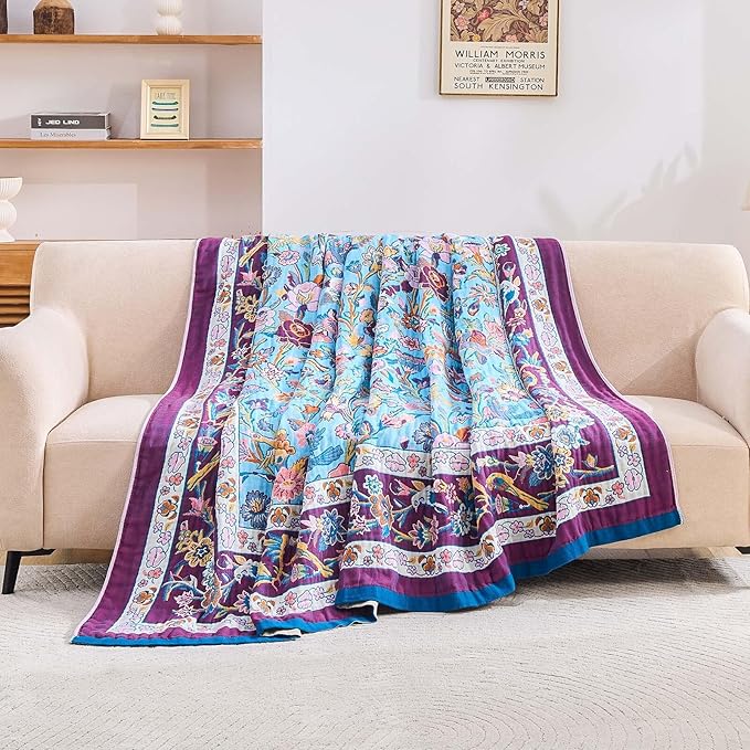 Fall Blanket for Bed, 100% Cotton Soft Rustic Boho Throw Blanket Quilt - Image 3