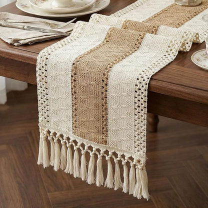 Boho Macrame Table Runner with Tassels Farmhouse Rustic Dining Woven Table by Xiomot
