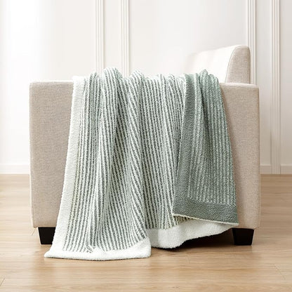 Snuggle Sac Warm Throw Blanket for Couch, Fuzzy Microfiber Knit Stripe Blankets - Image 2