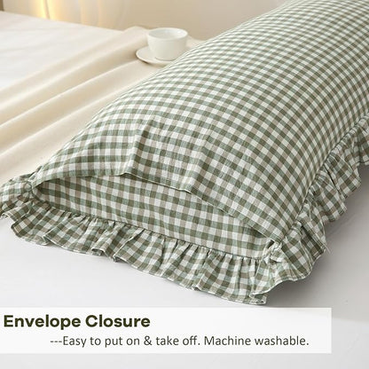 Sage Green White Plaid Gingham Body Pillow Cover - Image 6