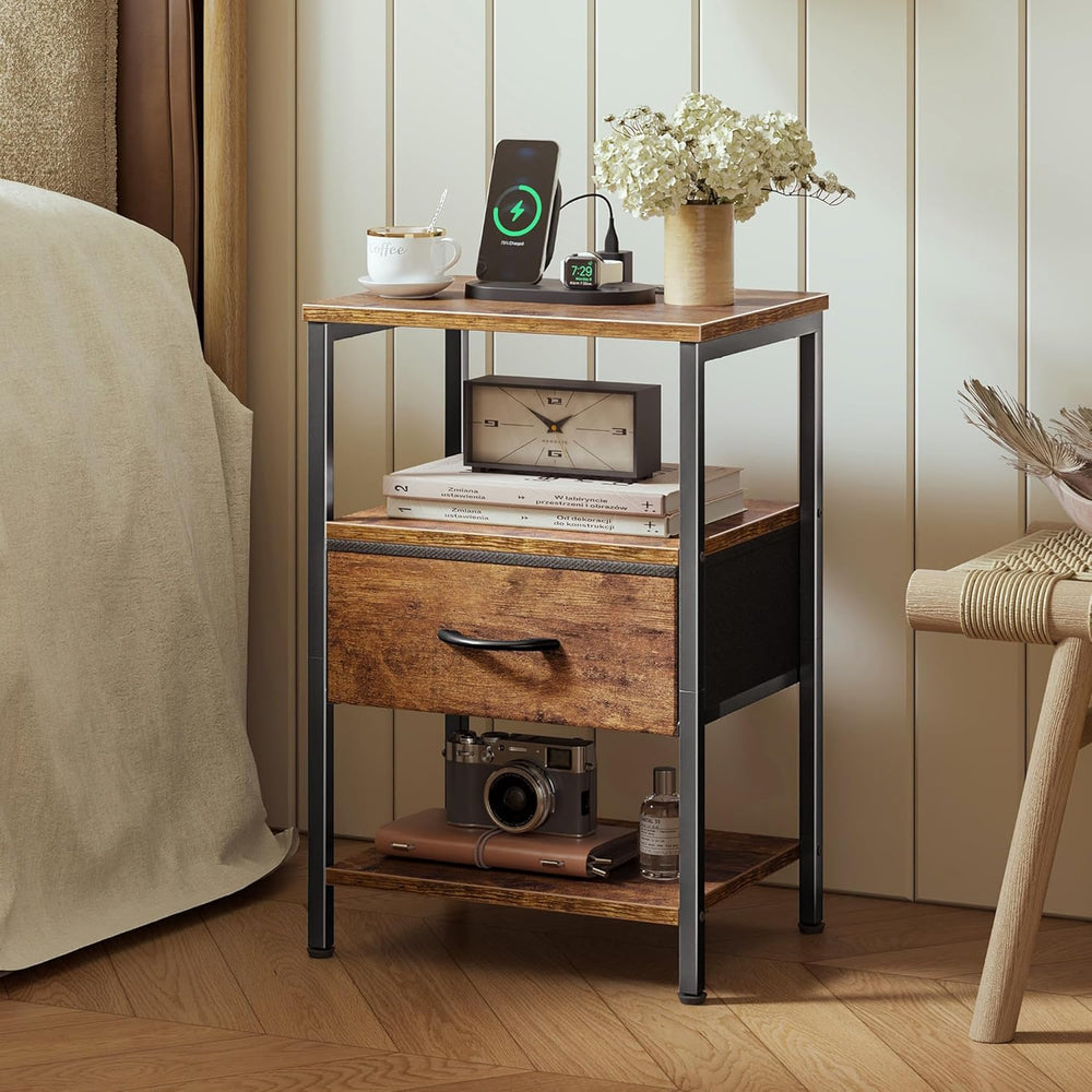 SUPERJARE Nightstand with Charging Station, Bed Side Table with Adjustable Fa...