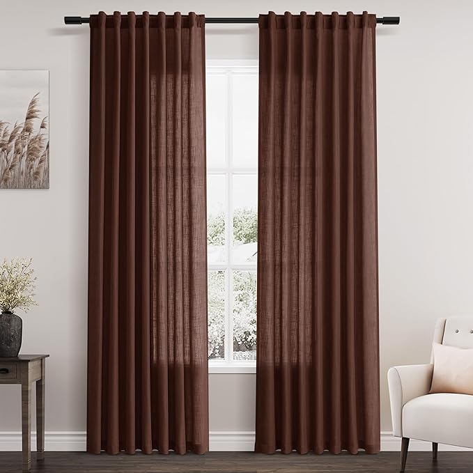 Rustic Brown Linen Curtains 84 Inch Length 2 Panels Set by Nanspring