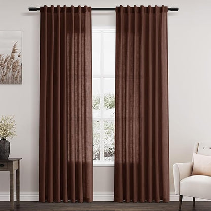 Rustic Brown Linen Curtains 84 Inch Length 2 Panels Set by Nanspring