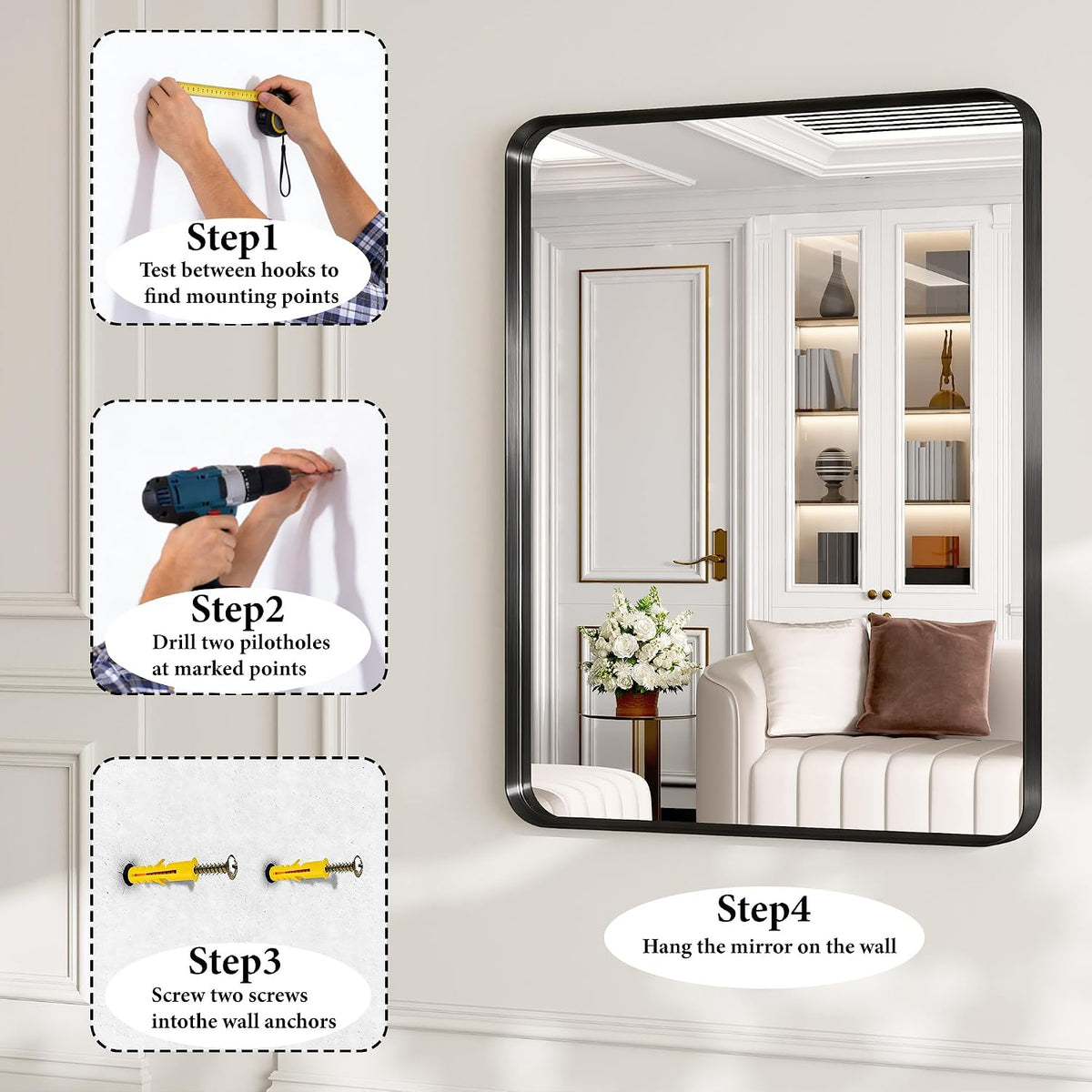 30x36 inch black metal framed bathroom mirror for, view 9