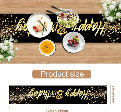 Elegant Black and Gold Happy Birthday Table Runner – 13x72 Inch Birthday Table - Image 2