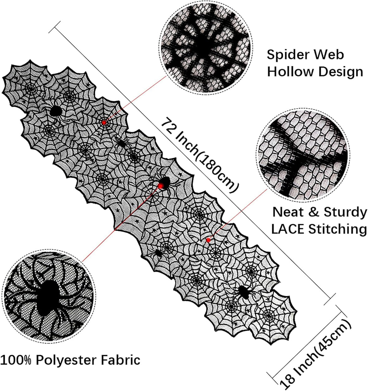 Halloween Table Runner 6 Pieces 18 x 72 Inch for Halloween Decor - Vivid Polyester Black Spider Web Lace Table Runner for Halloween Masquerade Party Dinner Table Decorations