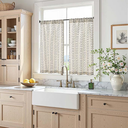 jinchan Arrow Boho Linen Blend Kitchen Curtains 36 Inch Length Herringbone - Image 2