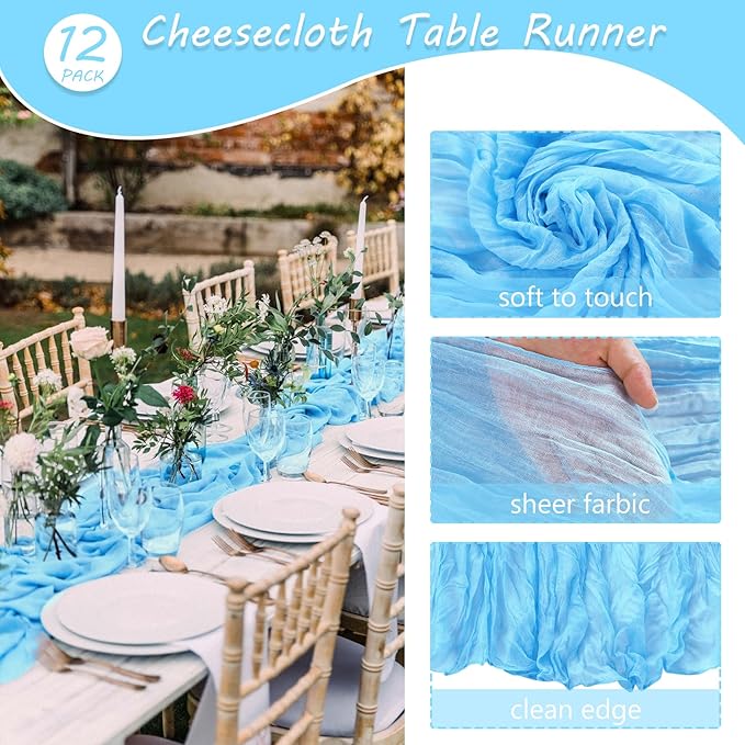12 Pack 10Ft Cheesecloth Table Runner 35x120 Inch Boho Gauze Table Runner - Image 4