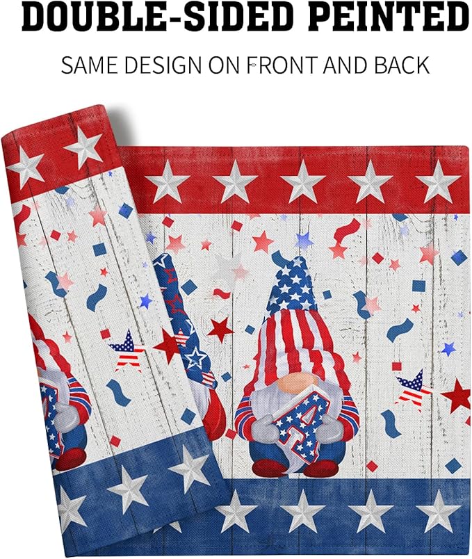 Giwawa Patriotic Gnomes Placemats 12x18inch 4th of July USA Elf American Stars - Image 5