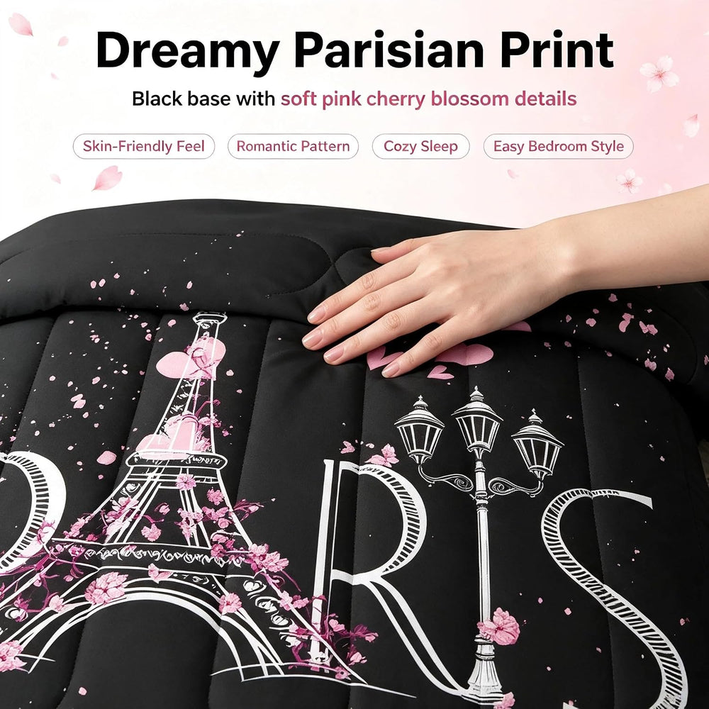 Feelyou Eiffel Tower 7 PCS Comforter Set with Sheets Chic Paris 7 Pieces Bed ...
