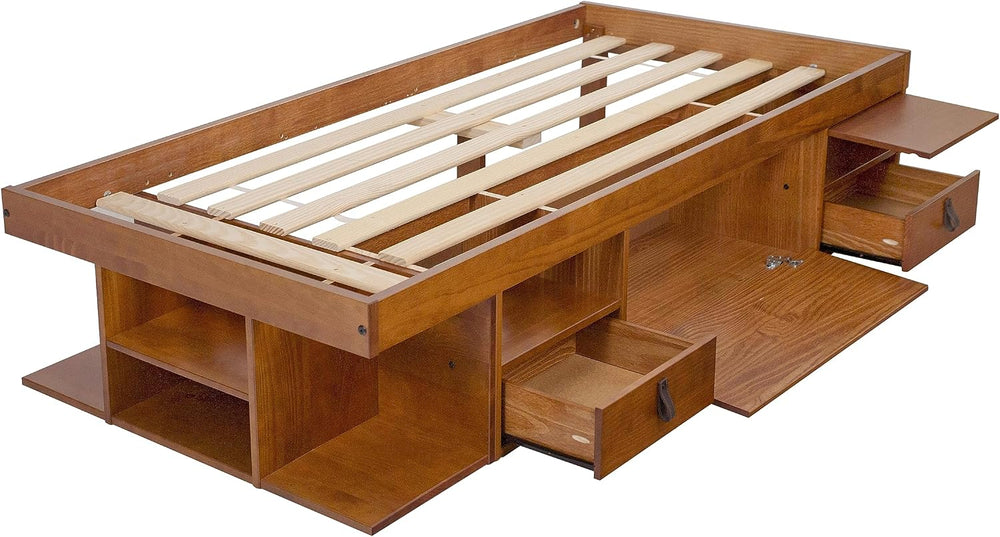 memomad Bali Storage Platform Bed Frame, Twin Size, Oak Brown