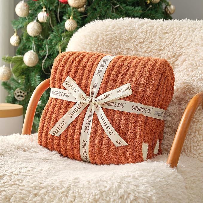 Snuggle Sac Ribbed Burnt Orange Fall Throw Blanket - Image 4