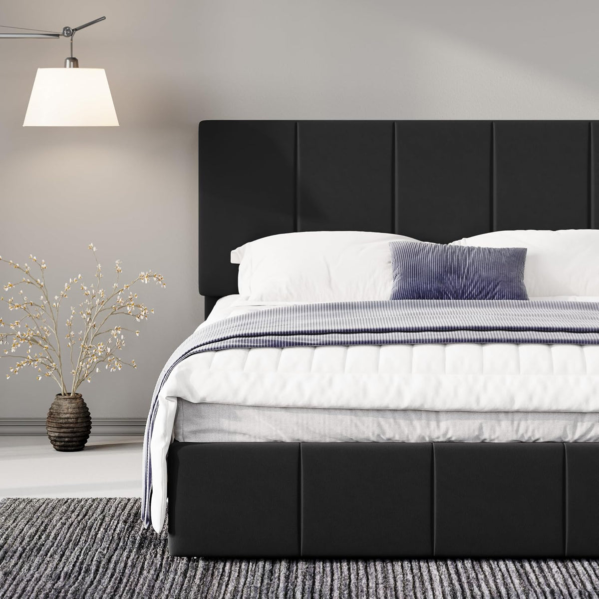 allewie queen size dutch velvet upholstered platform bed, view 9