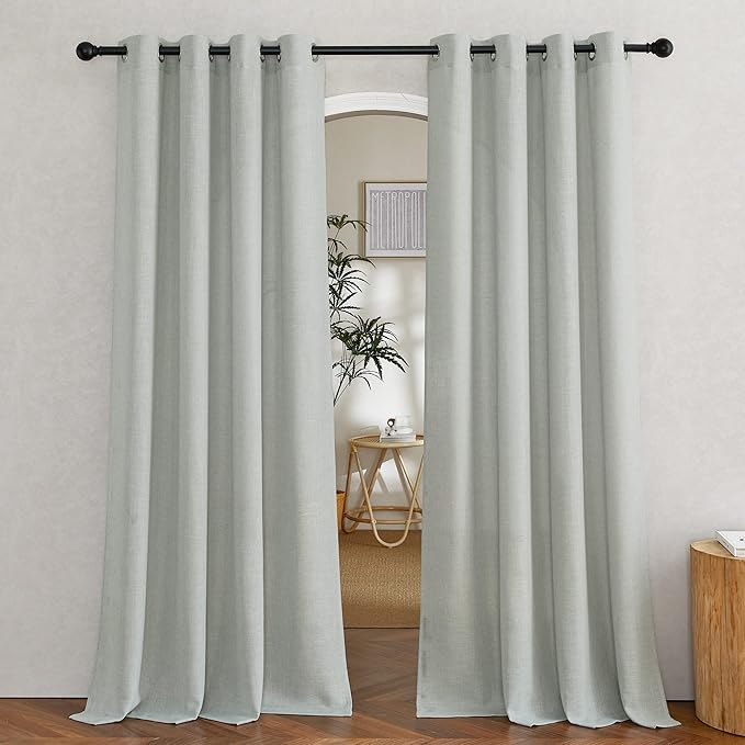 NICETOWN Linen Gray Curtains 84 inches Length 2 Panels Set, Grommet Flax Linen by NICETOWN