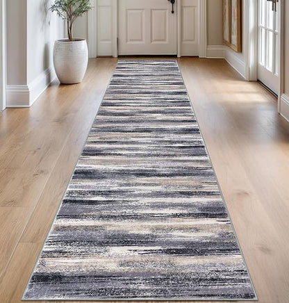 Modern Abstract Runner Rug 14' x 2'7'', 0.32 Inch Thick, Machine Washable by lansny