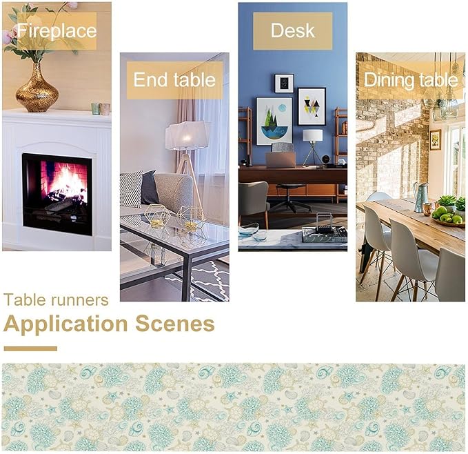 Ocean Coastal Table Runner, Nautical Summer Beach Coral Sea Turtle Table Runner - Image 5