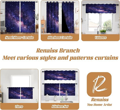 Renaiss 42 x 84 Inch Purple Galaxy Kitchen Window Curtains Tier Outer Space - Image 7