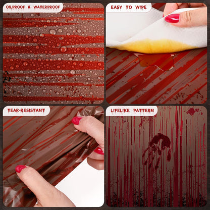 Kochorie 100 Ft x 54 Inch Halloween Bloody Party Tablecloth Roll with Cutter Box Waterproof Plastic Horror Bloody Zombie Table Cover for Halloween Spooky Party Decorations, Gray